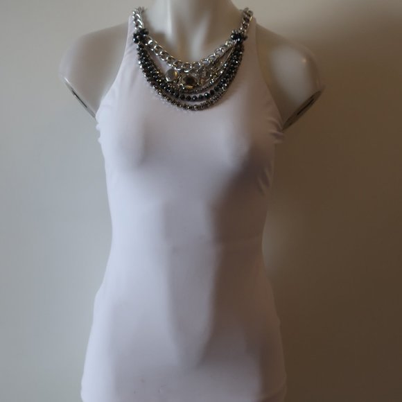 WOMENS CHRISTINA MAKOWSKY WHITE SILVER-TONED JEWELED NECK TOP XS * - Picture 4 of 16